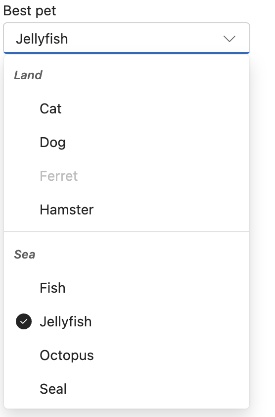 grouping concept on a Combobox component in UI Fabric.