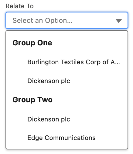 grouping concept on a Combobox component in Lightning Design System.
