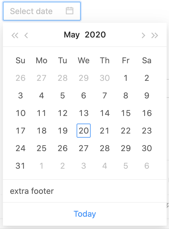 footer concept on a Datepicker component in Ant Design.