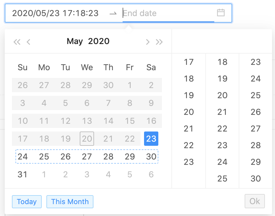 range presets concept on a Datepicker component in Ant Design.