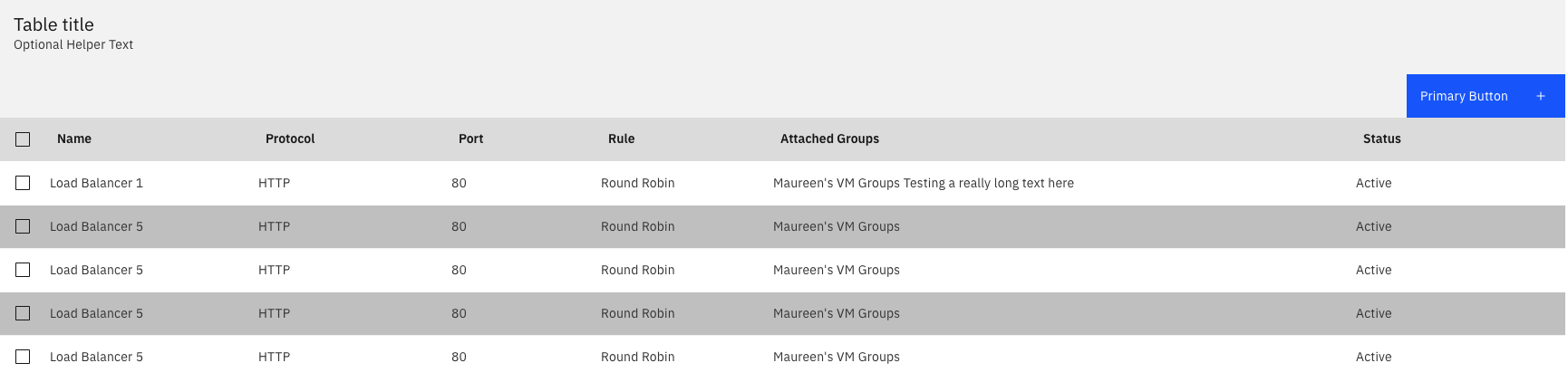 striped concept on a Table component in Carbon Design System.