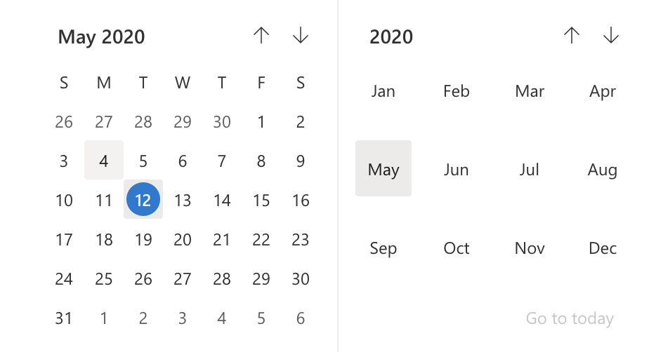 side by side concept on a Datepicker component in UI Fabric.