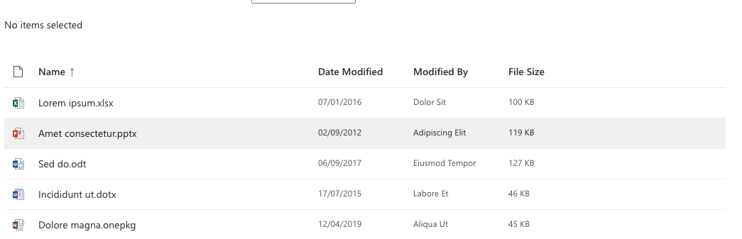 highlight concept on a Table component in UI Fabric.