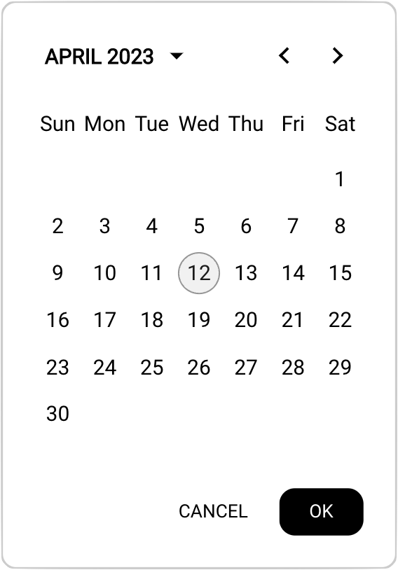 shape concept on a Datepicker component in GoodBarber Design System.