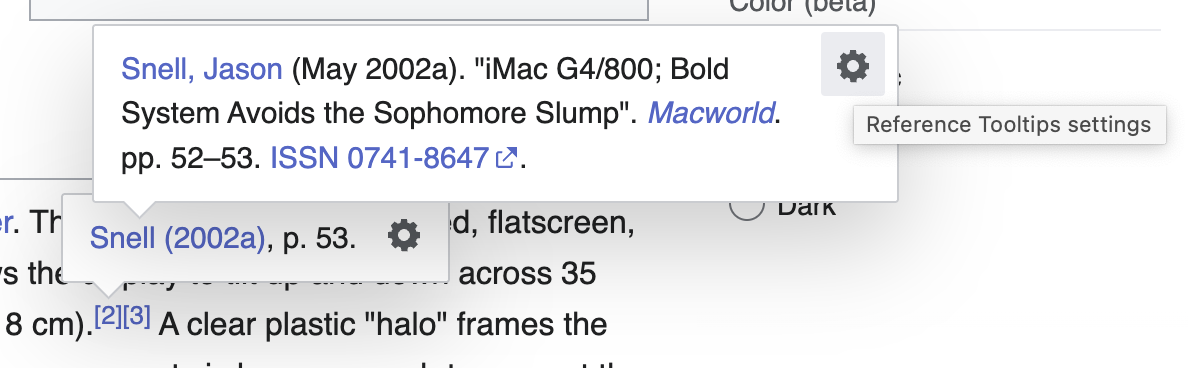 Screenshot of nested hovercards and tooltips on Wikipedia