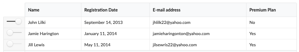 selected-rows concept on a Table component in Semantic UI.